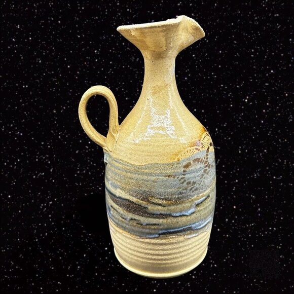 Hand Trown Pottery Jug Pitcher Hand Made Signed Blue Stoneware Vintage 11”T 6”W - Picture 16 of 16